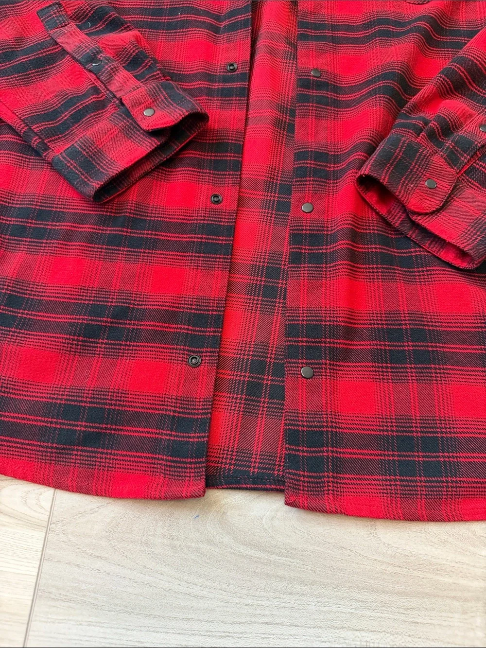 adidas Red and Black Plaid Button-Down Shirt